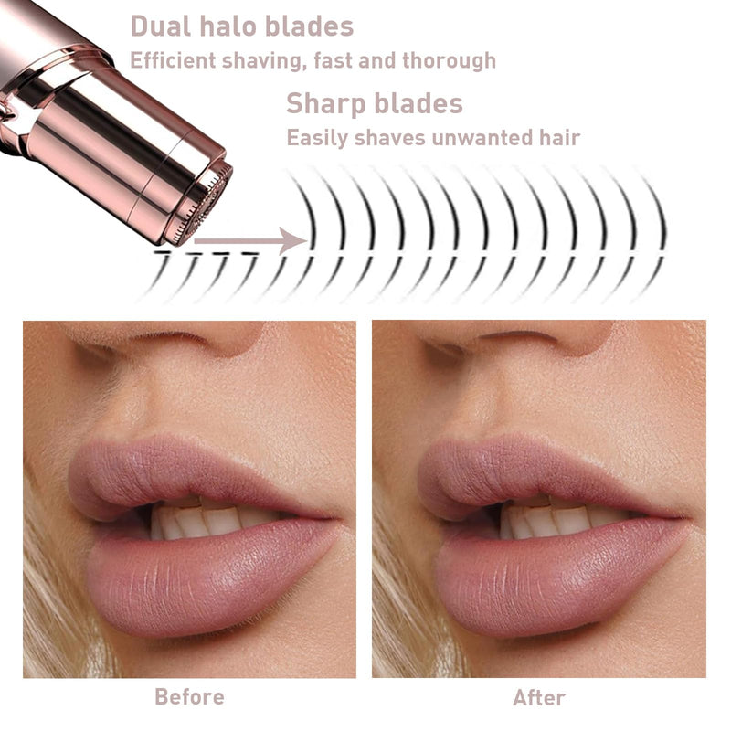 [Australia] - Women's Painless Hair Remover for Women, Battery Powered Facial Hair Shaver for Lips, Chin, Neck, and Cheek with 2 Replacement Heads and 1 Battery 2 Heads+Gold(Battery) 4 