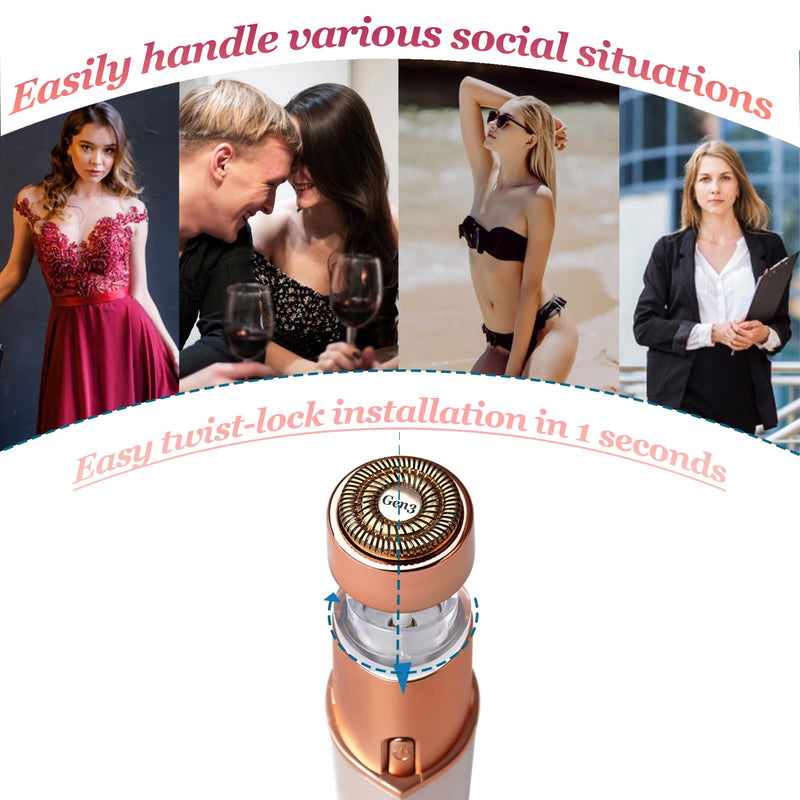 4-Pack Facial Rose Gold Gen 3 Replacement Heads for Flawless Hair Remover Generation 3, 18K Gold Double Blades 4 pack for Flawless Gen 3