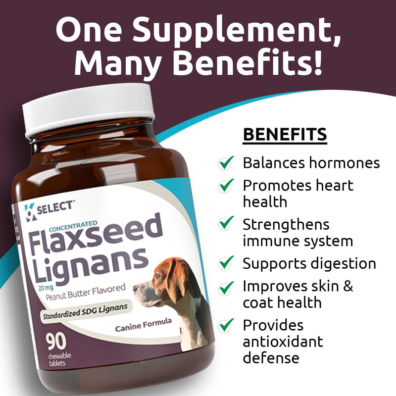 K9 Select Concentrated Flaxseed Lignans for Dogs, 20mg 90 Tablets, Peanut Butter Flavored Chewable, Impove Coat - PawsPlanet Australia