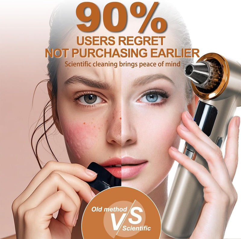 Blackhead Remover Vacuum with Heating, Blackhead Extractor 3 Adjustable Suction Levels 9 Modes, Pore Vacuum Blackhead Suction Remover, Comedone Extractor Kit for Deep Pore Cleaning (Golden) 1 Count (Pack of 1)