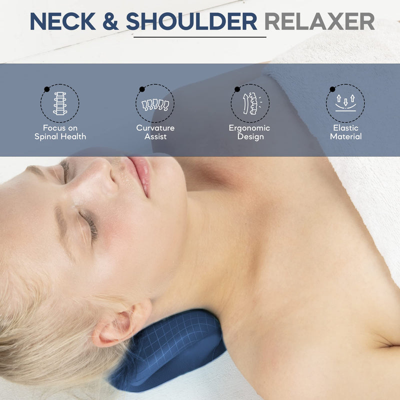 Neck Stretcher & Posture Corrector for Women and Men, Cervical Traction for Spine Alignment, Adjustable Upper Back Brace & Elastic Support for Shoulder Back Pain Relief (Dark Blue) Dark Blue