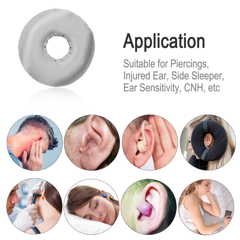 [Australia] - Silky Ear Piercing Pillows with Hole for Side Sleepers Donut Pillow Ear Pain Relief CNH Pressure Sore Ear Guard Satin Silver Gray Satin-silver Gray New-Satin 