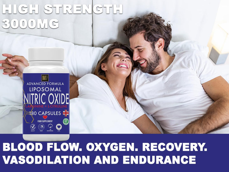 Nitric Oxide Supplement | L-Arginine, L-Citrulline & Beetroot Complex | 180 Capsules | 3 Month Supply, 2-A-Day | Liposomal Max Absorption | Energy, Circulation & Muscle Recovery Support | UK Company