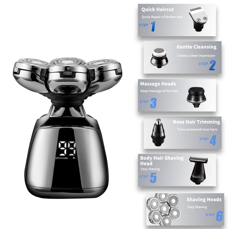 [Australia] - Cordless 7D Head Shavers for Bald Men Multifunctional Rechargeable Electric Razor IPX6 Waterproof for Home Travel 