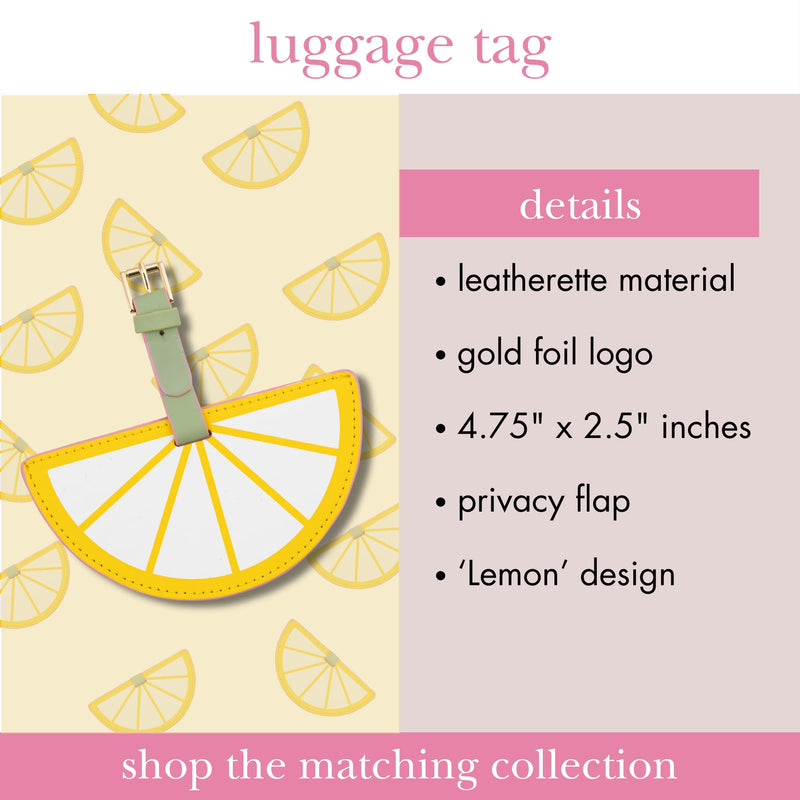 kate spade new york Round Yellow Vegan Leather Luggage Tag for Women, Durable Suitcase ID Tag, Lemon (Pack of 2) 4.75 inches x 2.5 inches x 2.5 inches (Pack of 2)