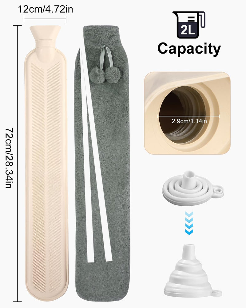 [Australia] - Xaosin hot water bottle long neck with cover 2L hot water bottle belt hose large neck hot water bottle XXL hot water bottle to tie around plush bed bottle hot water bottle for back neck shoulder abdomen gray 