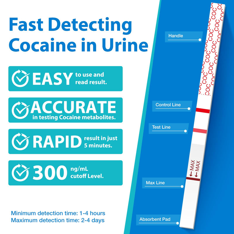 Areta Cocaine Test Strip: Highly Sensitive Cocaine Drug Test Strips, 10 Pack Cocaine Home Screen Testing Kit, 300 ng/mL Cutoff, Instant Results in 5 Min -#ASCOC-114 | Instant Precise Home Cocaine Tests Coke Dipstick with Cups, 300 ng/mL Cutoff Instant ...