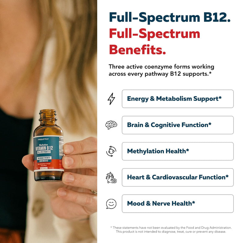 BioActive Vitamin B12 5000 mcg | 3 BioActive Forms Plus Methylfolate Cofactor - Methylcobalamin, Adenosyl & Hydroxy | Sublingual Liquid Drops, Berry Flavor, Organic, Non-GMO, Vegan (1 oz) 1 Fl Oz (Pack of 1)