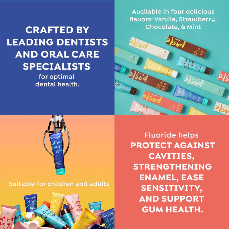 [Australia] - SuperMouth Fluoride Toothpaste - Adults & Kids, Fights Cavities, Whitens, Nano Hydroxyapatite, Dentist Developed, Safe Clean Ingredients, Gentle on Sensitive Teeth, Vitamins D3 & K2, 4 Tasty Flavors Chocolate 3.4 Ounce (Pack of 1) 