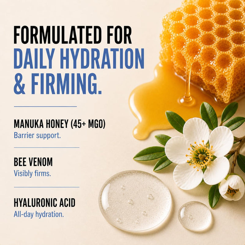 Firming Anti-Aging Face Cream – Reduces Fine Lines & Improves Elasticity – Bee Venom & Manuka Honey Moisturizer with Hyaluronic Acid & Vitamin C, 2oz