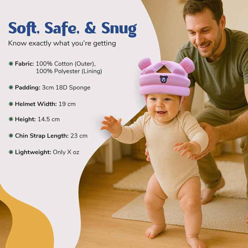 [Australia] - Baby Head Protector for Crawling Walking, Infant Helmet with Foam Bumpers, Adjustable Baby Helmet for Crawling Walking, Toddler Helmet - Head Protector for Baby Walking 6-24 Months. Beige 