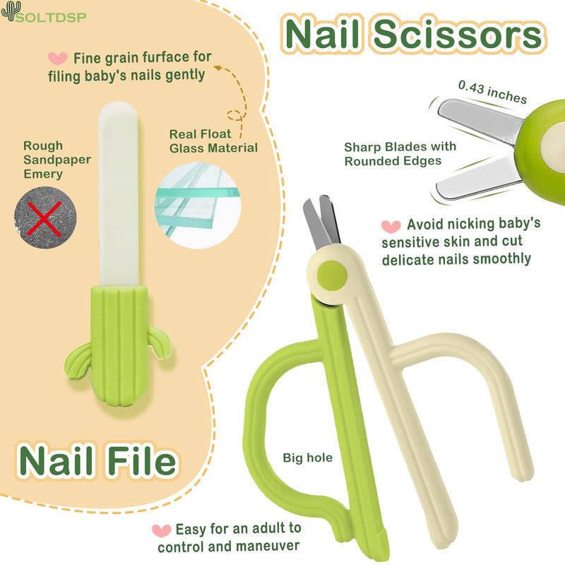 [Australia] - 5-in-1 Baby Nail Kit with Storage Case, Cactus Theme Design Including Baby Nail Clippers, Nail Scissors, Nail File, Tweezers & Nose Picker, Newborn Essentials Must Haves for Baby Shower(Green) Green 