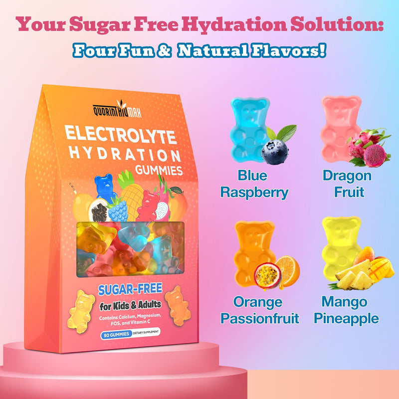 Electrolyte Gummies Sugar Free | Electrolyte Hydration Energy Gummies for Running & Sports - Energy Chews with Calcium & Vitamin C for Kids & Adults, Multiple Mixed Flavors, Gluten-Free, 90 Count 90 Count (Pack of 1)