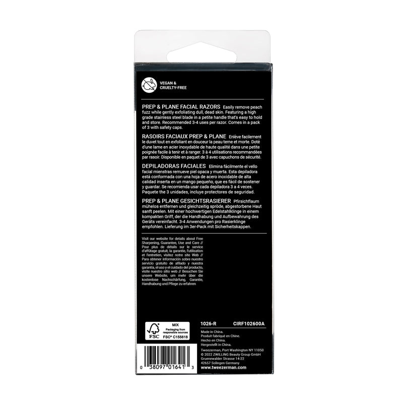 Tweezerman Prep and Plane Facial Razors for Hair Removal and Exfoliation, 3 Count
