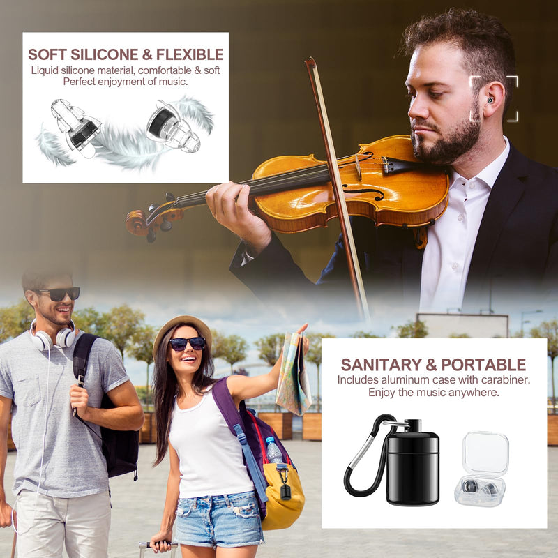 [Australia] - High Fidelity Concert Ear Plugs, Reusable Musicians Earplugs, 24dB Noise Reduction Music Ear Plugs for Concerts, Musicians, Festival, DJ's, Nightclub, Drummers, Party (2 Pairs) Black 
