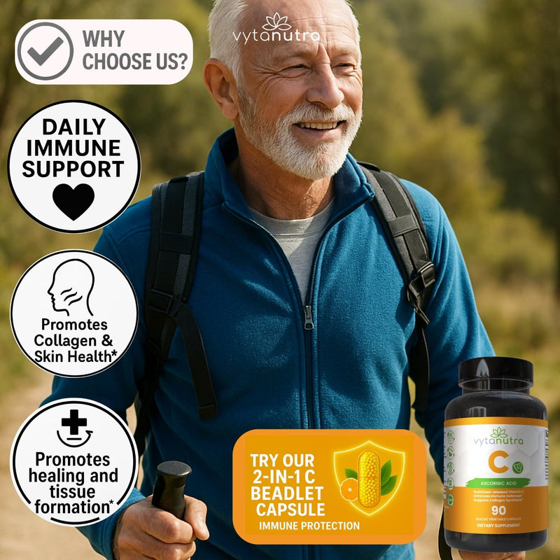 Immune Support Vitamin C – with Iron, Non-GMO, Vegan, Gluten-Free, Slow Release Beadlet Capsules, 90 Count