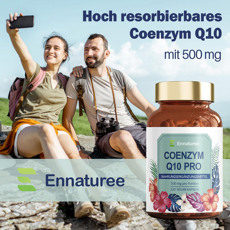 [Australia] - Ennaturee Coenzyme Q10 Pro Capsules 500mg High Dose 120 Vegan Capsules 4 Month Range Antioxidant Coenzyme Q10 Supplements Natural and High Bioavailability Laboratory Tested 