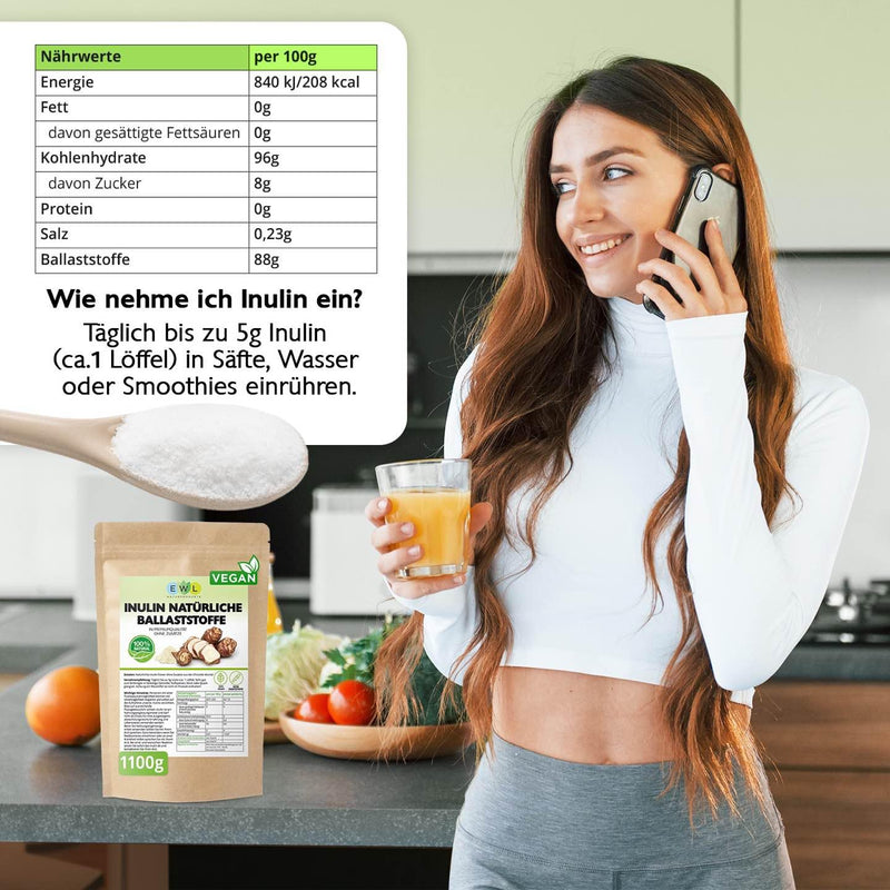 [Australia] - EWL Natural Products Inulin Powder│Quality product controlled and bottled in Germany │1100g from the chicory root Fiber powder Inulin powder Laboratory-tested quality 220 portions (pack of 1) 