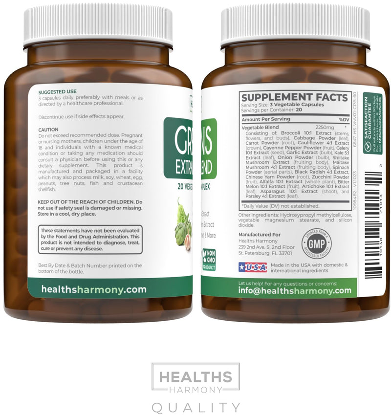 [Australia] - Super Greens Antioxidants Superfoods 2250mg Supplement - 20 Ingredients with Sprouts, Mushrooms, Roots, Garlic, Bitter Melon, Artichoke, Celery Seed, Cayenne pepper, Alfalfa NON GMO - 60 Capsules 60 Count (Pack of 1) 