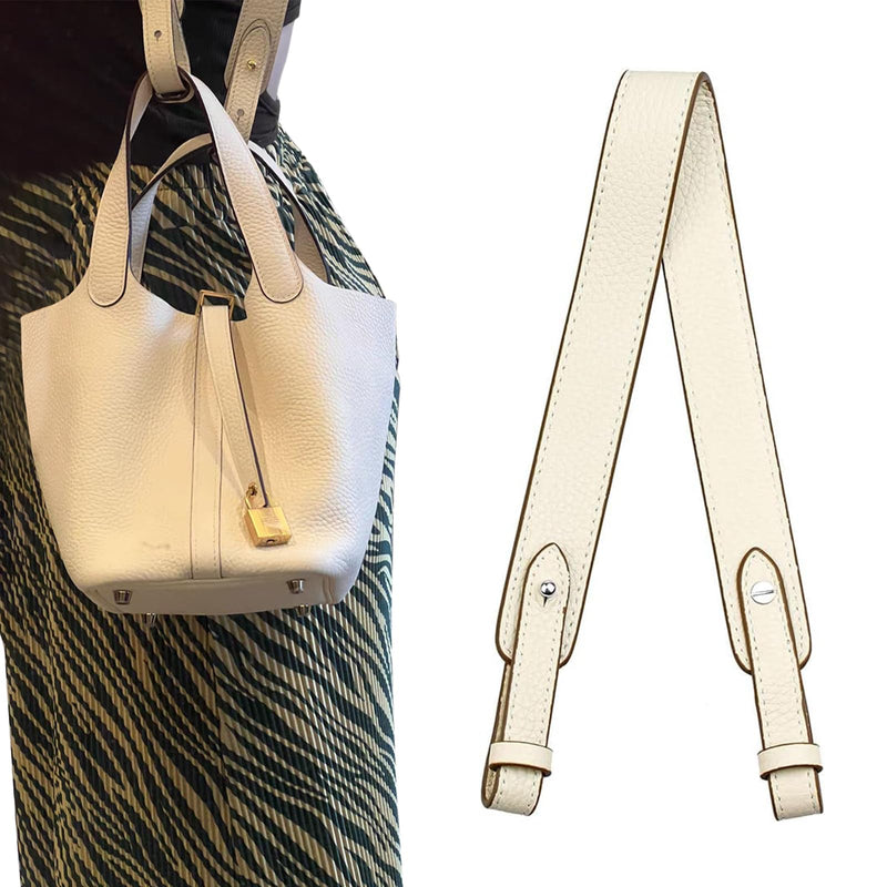 Jiesinlov Genuine Leather Shoulder Bag Straps Replacement for Picotin Handbags 21.3 Silver Nails Milky White-s