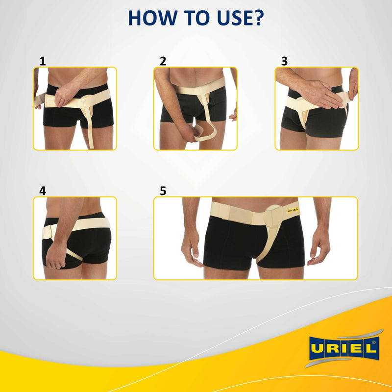 URIEL Hernia Belts for Men I Fits Left Side I Inguinal Hernia Belt for Men I Hernia Support I Pre & Post Surgery Hernia Truss I Adjustable Waist Strap with Compression Pad I Cream, XL Size