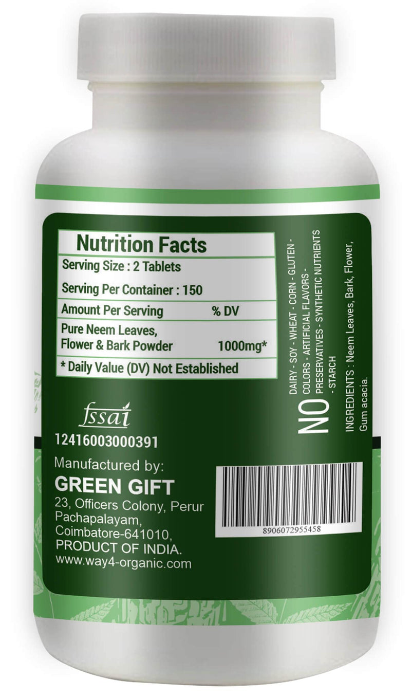 [Australia] - Neem Triple Complex - High-Potency Azadirachta Indica Tablets, Neem Leaves, Bark, Flowers in Ratio (80:10:10) - 300 Tablets, 150 Serving, 1000 Mg (1 Pack) 1 