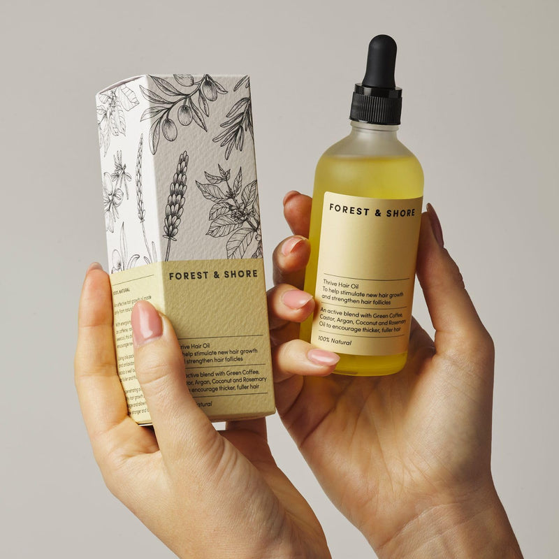Forest & Shore Hair Growth Oil, 100% Natural, with Caffeine, Biotin, Castor , Argan & Rosemary, Effective Serum for Damaged Hair Thrive Hair Oil