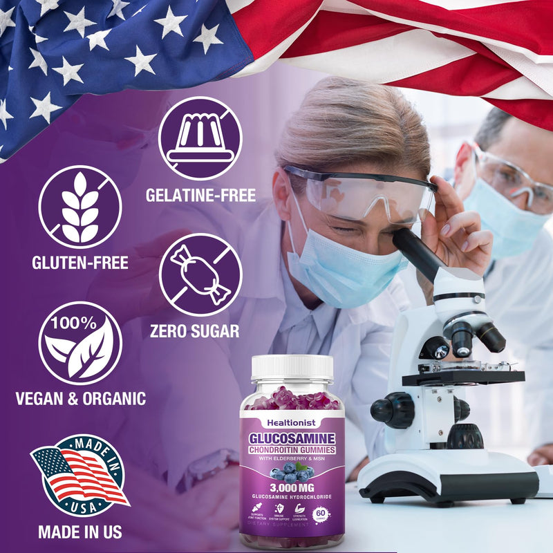 [Australia] - 2 Packs 3000mg Glucosamine Chondroitin Gummies with MSM & Elderberry - Extra Strength Joint Health, Flexibility, Antioxidant Immune Support Supplement Gummy for Adults, Men & Women 120 Cts 60 Count (Pack of 2) 