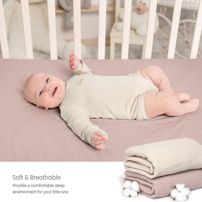 [Australia] - Lulu moon Muslin Crib Sheets - Fitted Crib Mattress Sheets for Boys and Girl - 28"x 52", 2 Pack (Cream & Sand) Cream & Sand 
