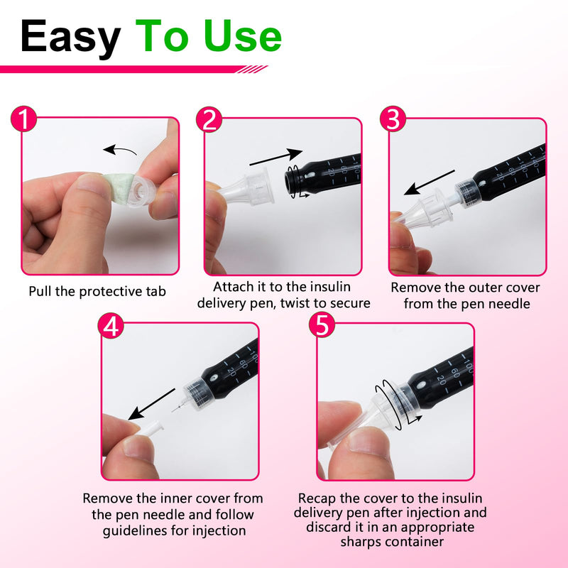 [Australia] - Insulin Pen Needles 31G 8mm (5/16"), Diabetic Needles for Insulin Injections, 100 Ct, Universal Fit, Compatible with Most Pen Injector Device, Super Thin 