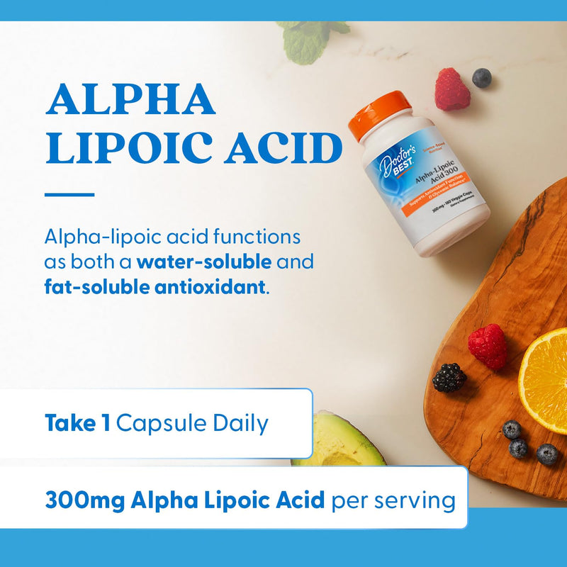 [Australia] - Doctor's Best Alpha-Lipoic Acid 300, Supports Antioxidant Function & Glycemic Balances, Non-GMO, Gluten Free, Vegan, Soy Free, 300 mg, 180 Veggie Caps 180 Count (Pack of 1) 