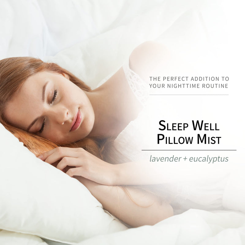 Sleep Well Eucalyptus + Lavender Pillow Mist Spray for Aromatherapy, At Home Spa Experience, Tension Relief, Sleep Support, and Relaxation, 4 fl oz.