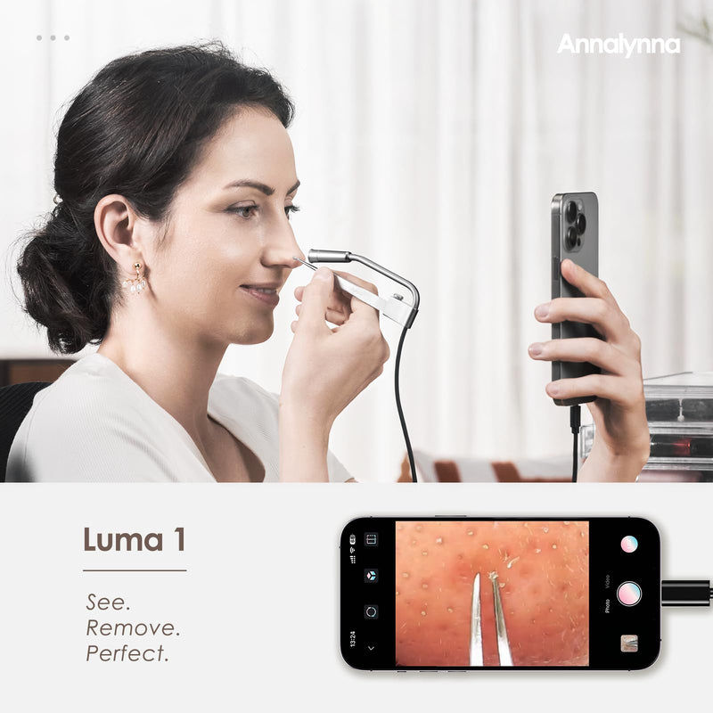 [Australia] - Luma 1 Visual Blackhead Remover Tweezers with Camera - Pimple Popper Tool with Camera 20x Magnification, 1080P, 8 LED Lights, with Blackhead Remover Pimple Popper Tool Kit (6 Piece Kit) Luma 1 Curved Single (Pearl Silver) 