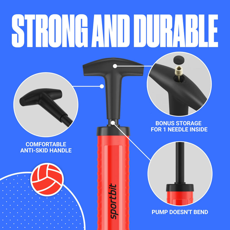 [Australia] - SPORTBIT Ball Pump with 3 Needles, Nozzle, Extension Hose, Pouch - Great Air Pump for Exercise Sport Balls - Football & Soccer, Basketball, Volleyball Pump, Swim Inflatables Red 