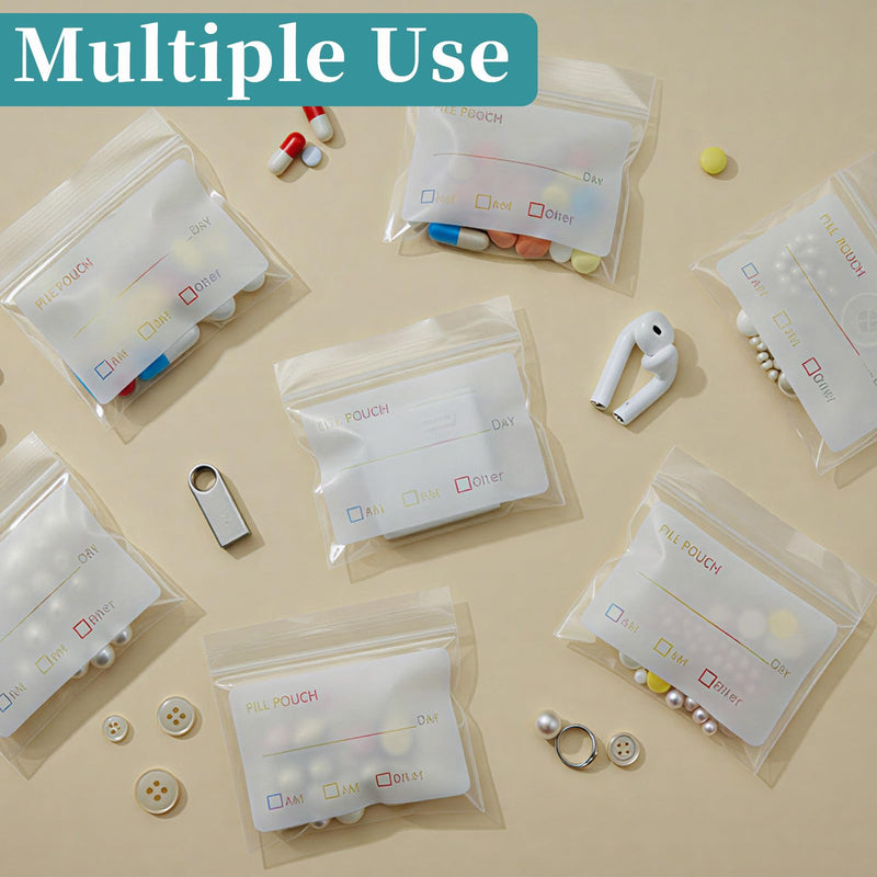 Reusable Pill Bags and Pill Pouches Medicine Bag with Secure Zipper Seal, Clear Label Space, Moisture Resistant Pill Packets for Travel, Portable Storage for Vitamins, Supplements, and Daily Doses