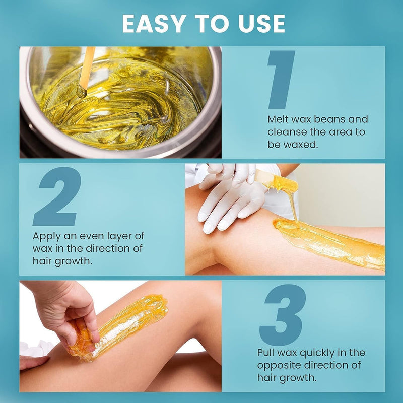 [Australia] - Wax warmer waxing set wax hair removal at home: wax machine 4 packs of wax beads and 30 wooden spatulas, wax hair removal face body women men black 100B 