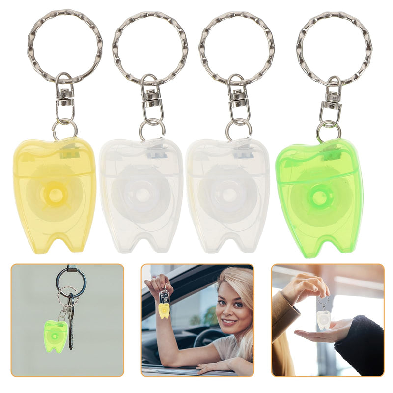 [Australia] - HEALIFTY 4 Pieces Portable Dental Floss Keychain Dentist Gifts Key Ring Floss Stick for Teeth Cleaning (Random Color 15M) 
