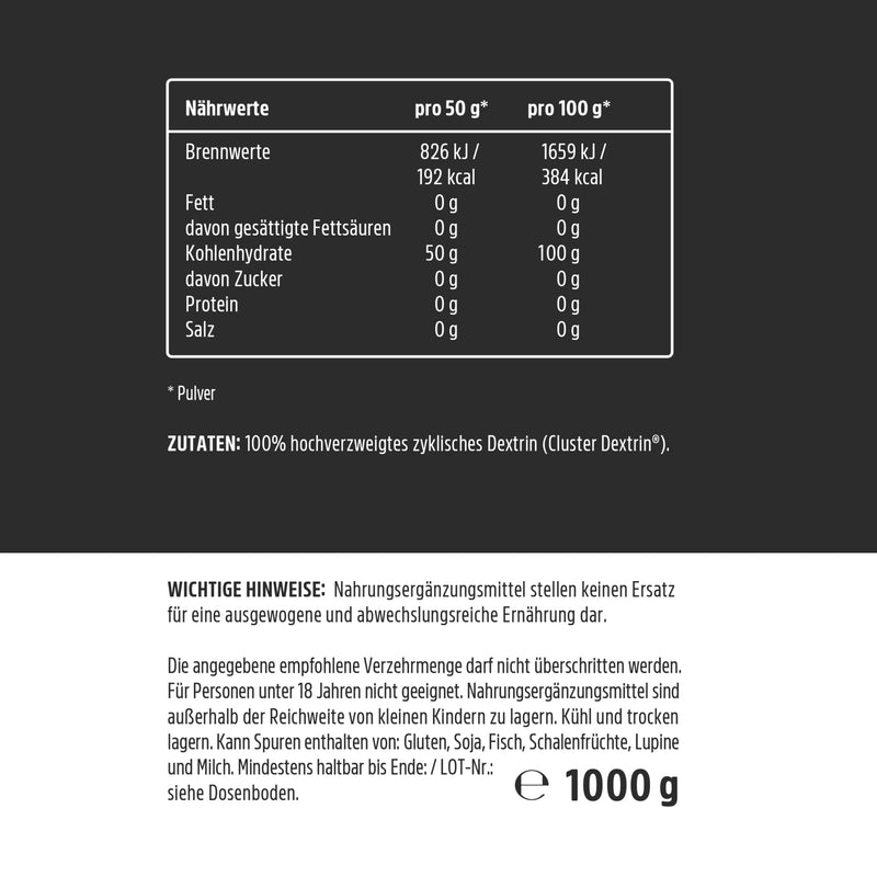 [Australia] - Cyclic Dextrin (Cluster Dextrin®) 1000g - Premium carbohydrate powder especially for highly branched cyclic dextrin - Patented carbohydrate powder for sports and fitness - Wehle Sports® 
