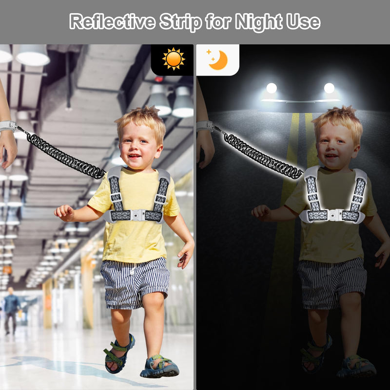 [Australia] - Accmor Toddler Harness Leash, Reflective Kid Harness with Anti Lost Wrist Link, Child Walking Harness Kids Leash Wristband Belt with Lock for Baby Boys Girls to Outdoor Travel Black/Reflect light 