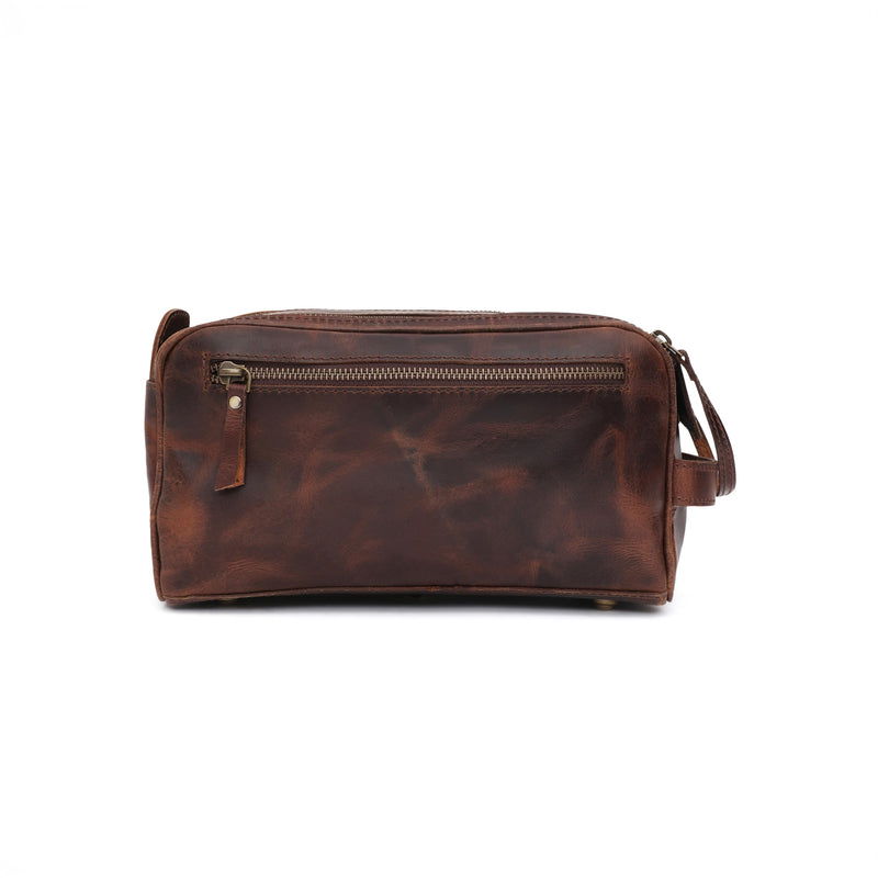 Toiletry Bag for Men – Genuine Leather Dopp Kit, Travel Organizer for Grooming Essentials, Large Shaving Kit Pouch, Durable Dark Brown Gift for Men