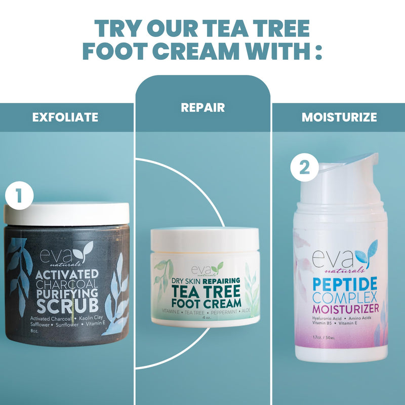 Eva Naturals Tea Tree Foot Cream with Peppermint, Menthol & Aloe, 4 fl oz | Dry & cracked heels, feet, spearmint, sunflower oil, geranium, lotion & balm, for men & women 4 Fl Oz (Pack of 1)