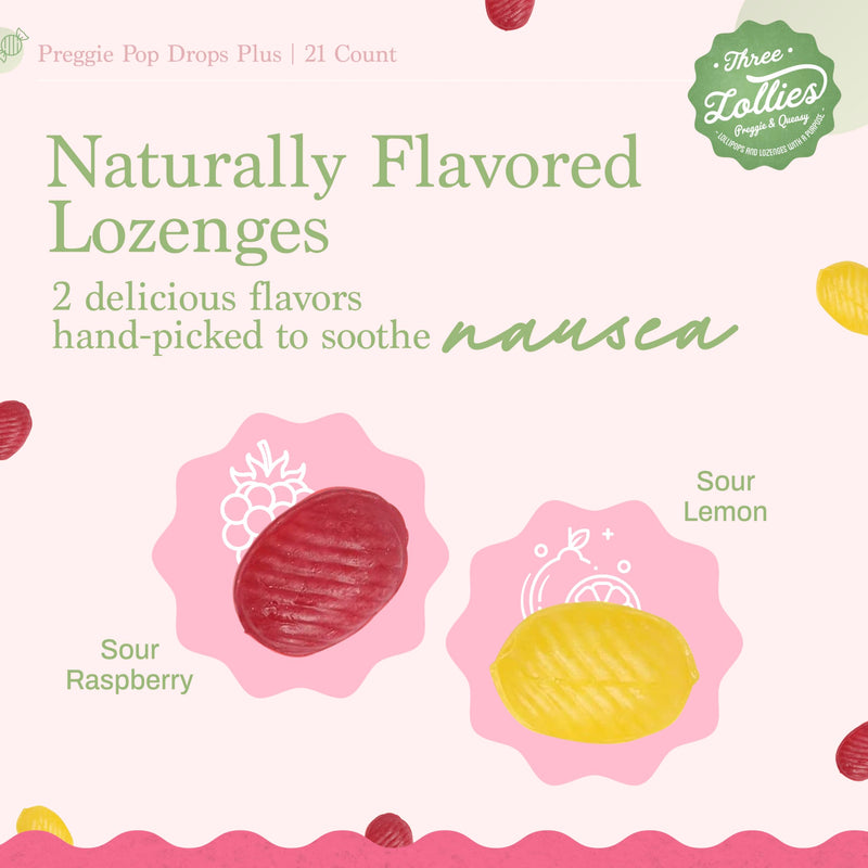 Three Lollies Preggie Pop Drops Plus Pregnancy Candy, 21 Count Sour Raspberry & Sour Lemon 1.77 Fl Oz (Pack of 1)