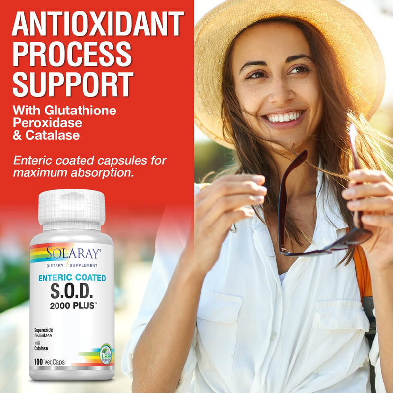 SOLARAY S.O.D. 2000 Plus, 100 VegCaps | Antioxidant & Cellular Wellness Support, SOD, Catalase & Herbal Blend, Enteric Coated, 100 Servings, Lab Verified
