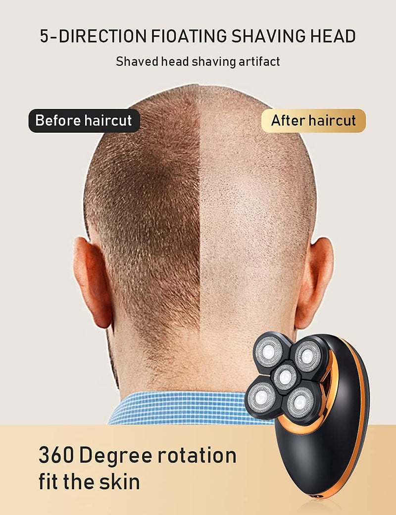[Australia] - Electric Shavers for Men - 5 in 1 Bald Head Shavers for Men, 5D Floating Cordless USB Rechargeable Rotary Razor Multifunctional Grooming Kit Beard Trimmer Waterproof Wet and Dry with LED Display Gold 5d 