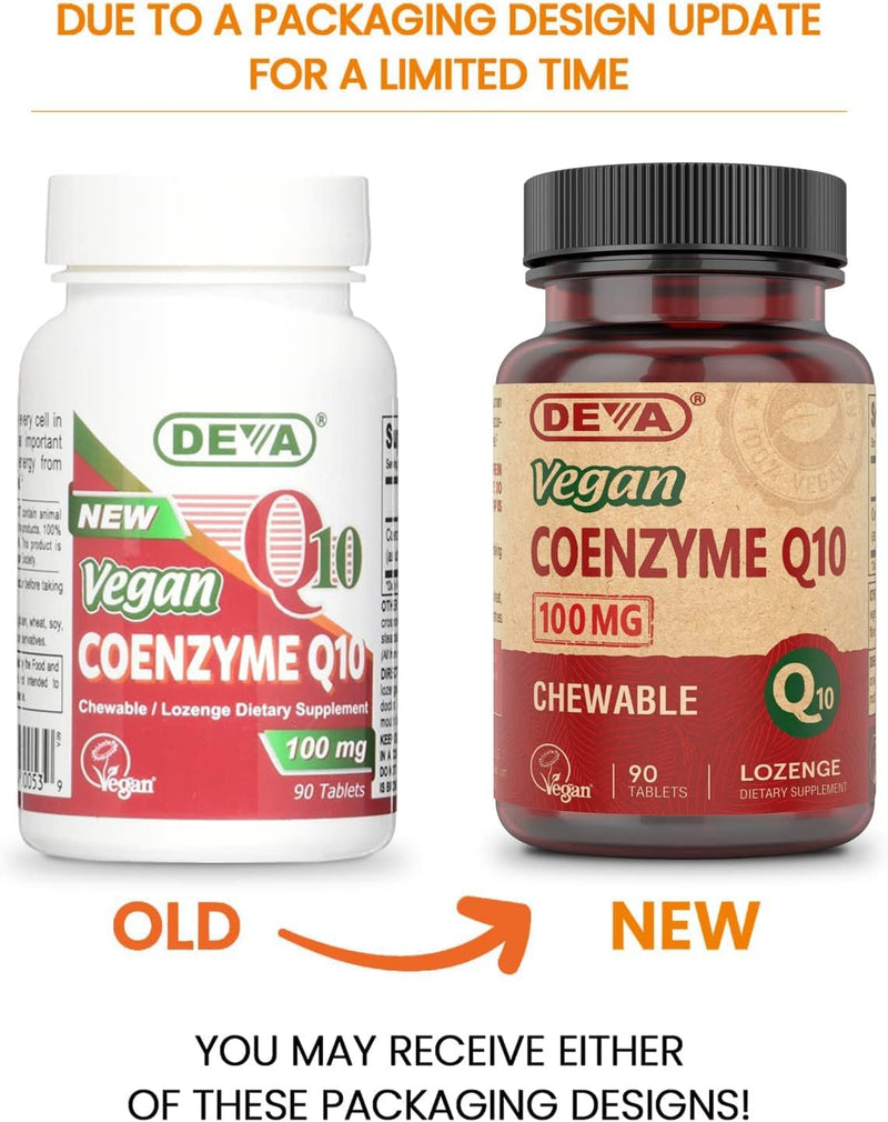DEVA Vegan Vitamins Coenzyme Q10 100mg - Potent & Affordable in One Bottle - Chewable, 90 Tablets, (Pack of 2) 90 Count (Pack of 2)