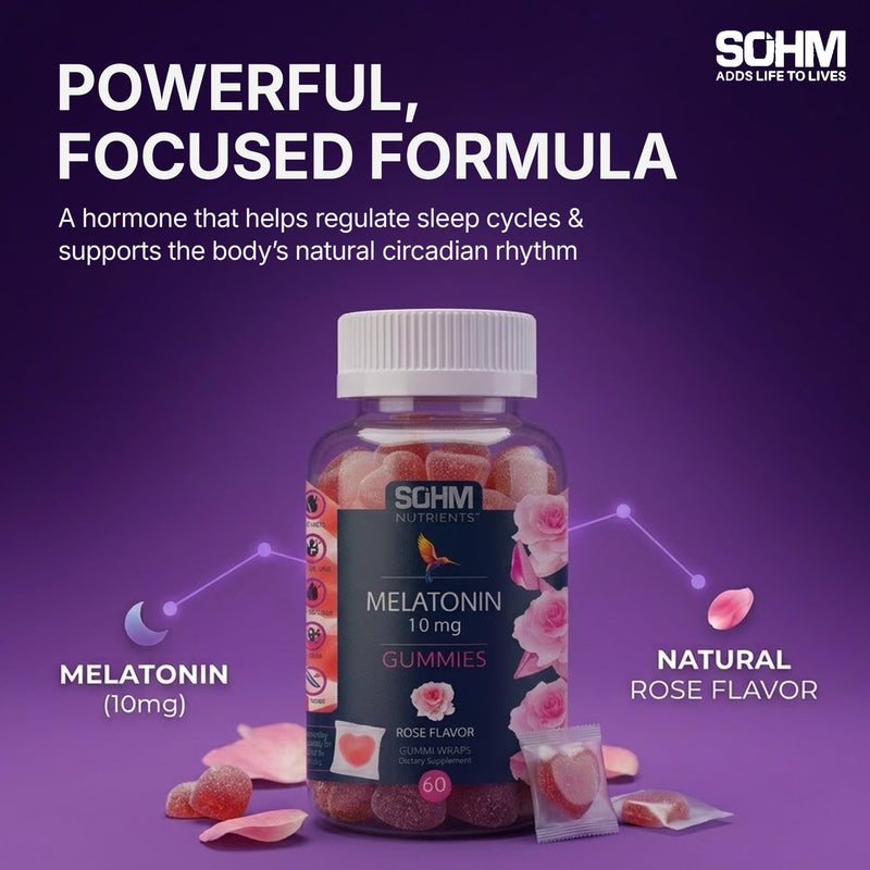 SOHM Melatonin Gummies 10 mg for Adults | Sleep Support Gummies | Vegetarian Melatonin Supplement | Helps Support Restful Sleep & Sleep Quality | Easy-to-Chew Gummies for Men & Women