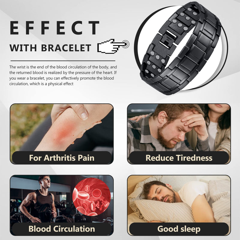 [Australia] - Feraco Magnetic Bracelets for Men, Titanium Steel Bracelets with 3X Ultra Strenth Neodymium Magnets, Adjustable Health Gift with Sizing Tool Black 