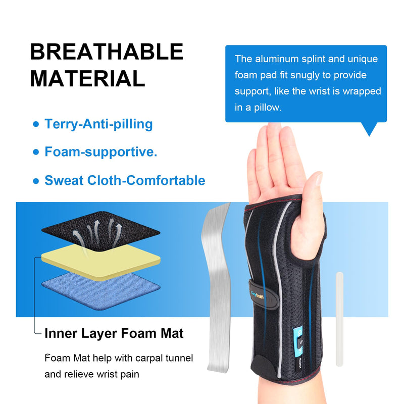 Carpal Tunnel Wrist Brace Night Support - Wrist Splint Arm Stabilizer & Hand Brace for Carpal Tunnel Syndrome Pain Relief with Compression Sleeve for Forearm or Wrist Tendonitis Pain (Left, L) Left Hand-L