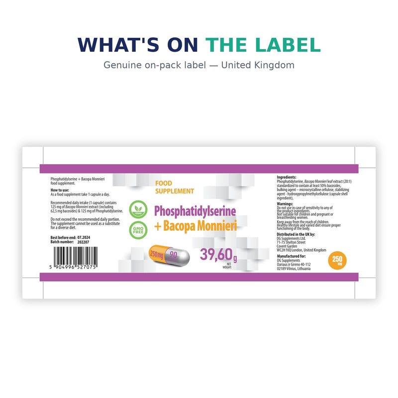Hepatica Phosphatidylserine + Bacopa Monnieri | 125mg PS | Bacopa 20:1 Extract Standardised to 50% Bacosides (62.5mg) | 90 Vegan Capsules | 3-Month Supply | GMP & 3rd Party Lab Tested