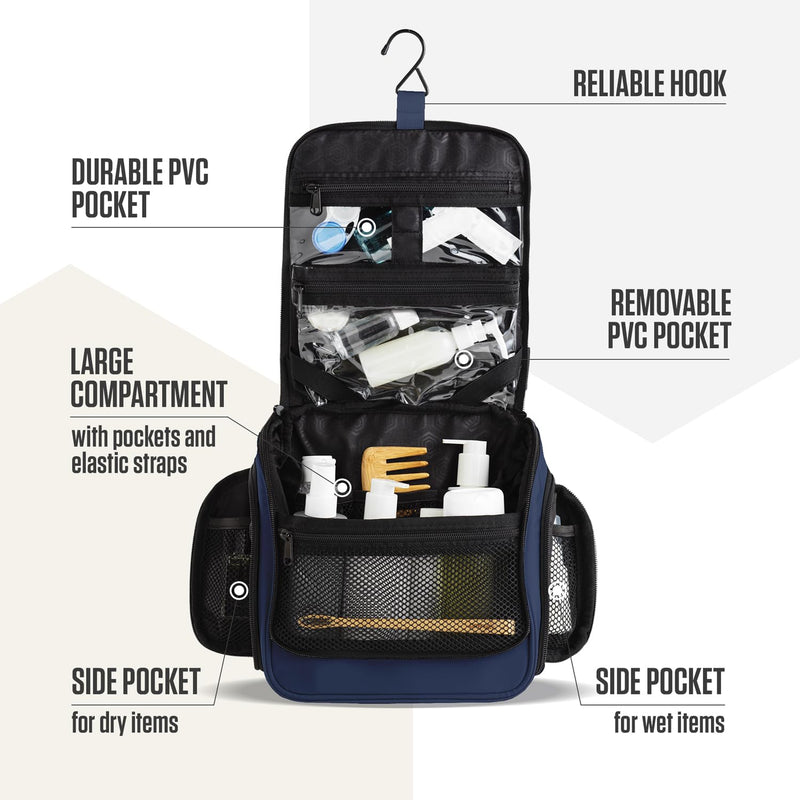 VENTURE 4TH Travel Toiletry Bag & Quick Dry Towel Set - Ideal for Camping, Hiking, Backpacking, Business Trips & European Trips - Blue, Medium